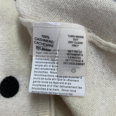 NEIMAN MARCUS Size S Beige Black Cashmere Polka Dot Crew Neck Pullover