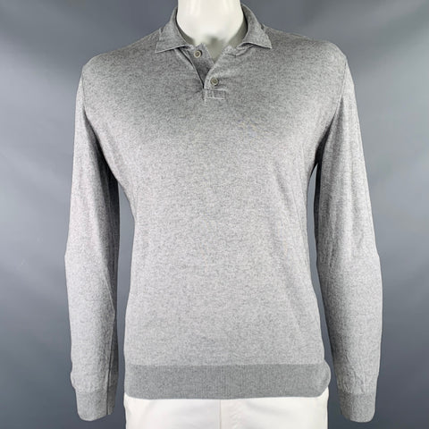 A.P.C. Size L Grey Knit Cotton Cashmere Polo Pullover