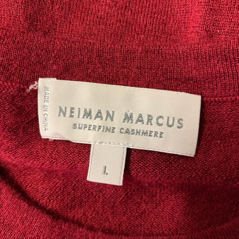 NEIMAN MARCUS Size L Burgundy Knit Cashmere Crew-Neck Pullover