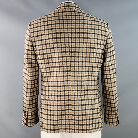 HAVANA & CO Size 46 Khaki Black Plaid Wool Notch Lapel Sport Coat