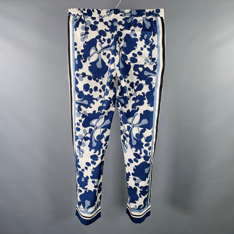 GUCCI Size 32 Blue White Floral Silk Elastic Waistband Casual Pants