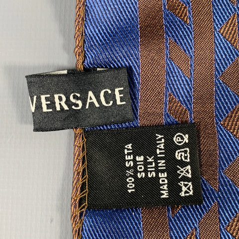 VERSACE Blue Brown Dots Silk Pocket Square