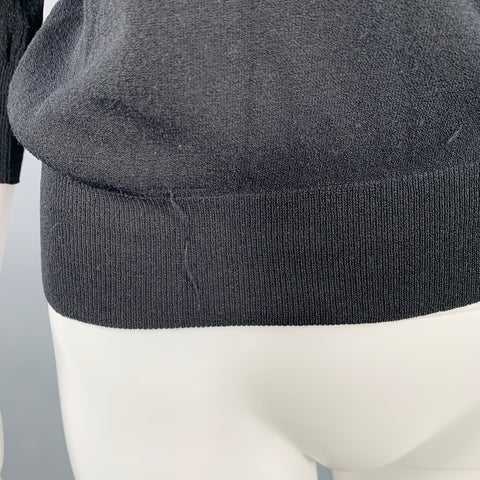 CHANEL Vintage Spring 2003 Size 8 Black Rayon Blend Jersey Logo Turtleneck Casual Top