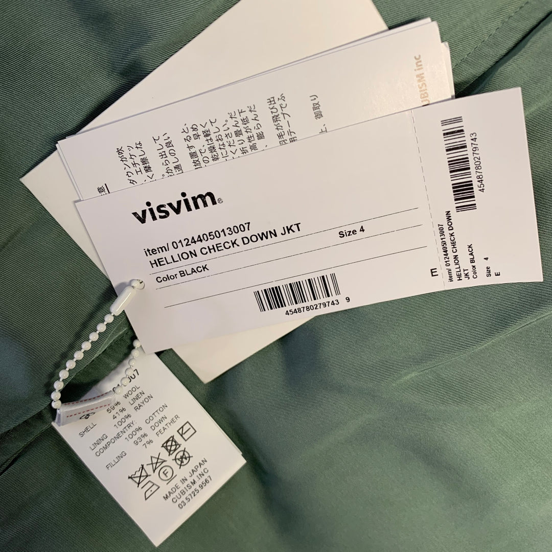 VISVIM Size L Black Green Beige Plaid Wool Linen Down Filled Jacket