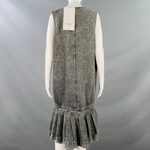 VAQUERA Size M Grey Cotton Denim Contrast Stitch Oversized Drop Waist Deep V-Neck Dress