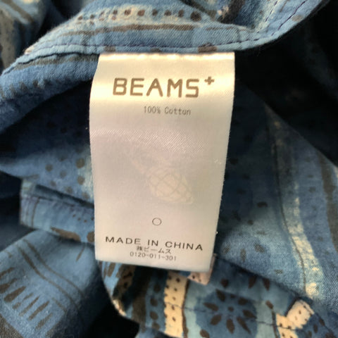 BEAMS Size M Navy Blue Abstract Cotton Camp Short Sleeve Shirt