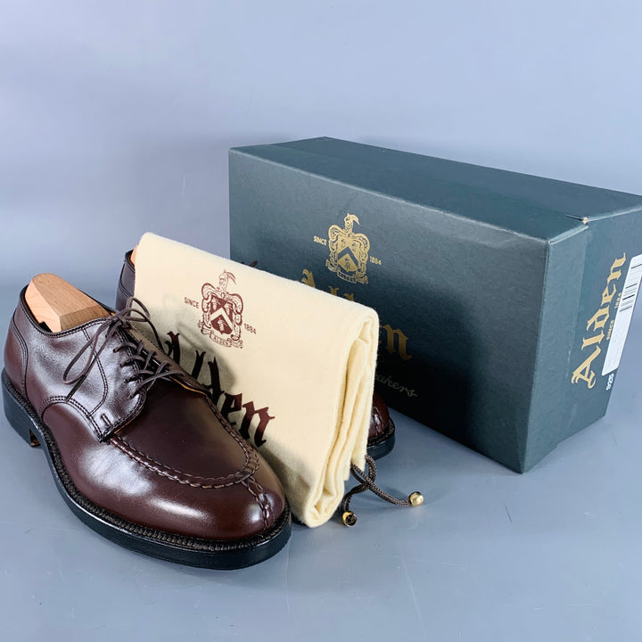 ALDEN Size 6.5 Norwegian HS Blucher Brown Calfskin Leather Split Toe Lace-Up Shoes