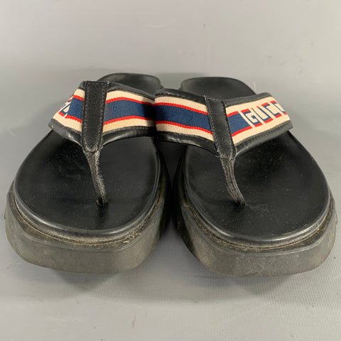 GUCCI Size 11 Black Canvas Thong Sandals