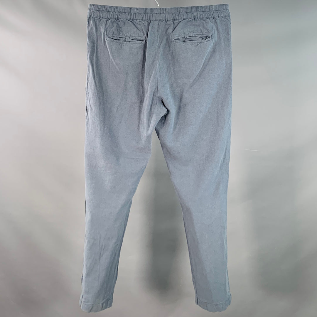 FOLK Size L Blue Grey Linen Cotton Tapered Drawstring Casual Pants