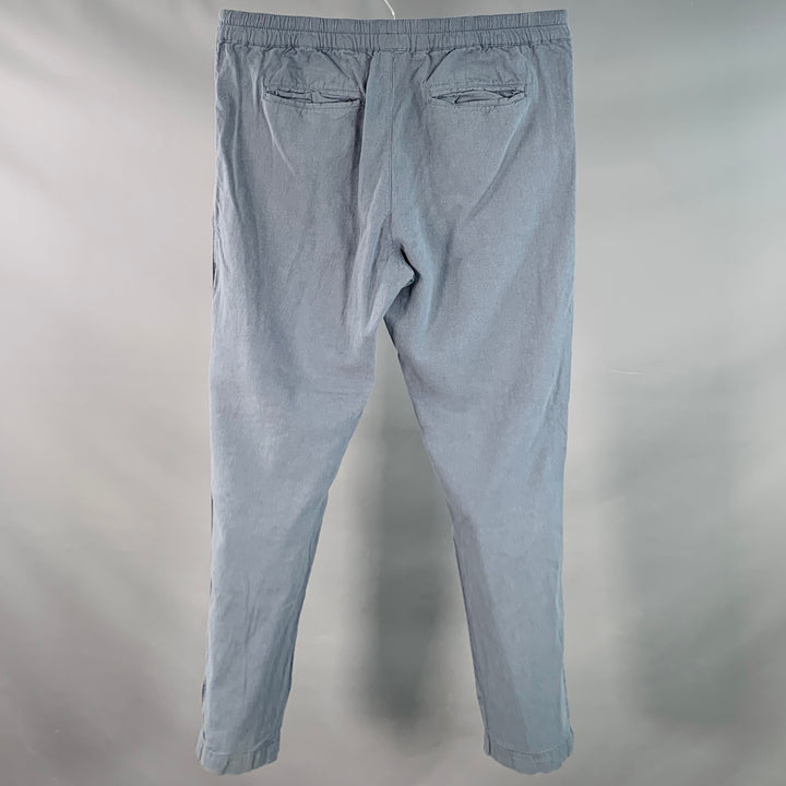 FOLK Size L Blue Grey Linen Cotton Tapered Drawstring Casual Pants