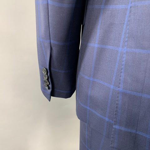 SARTORIO Costume croisé en laine à carreaux fenêtre bleu, taille 44