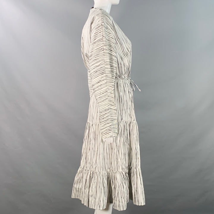ROCHAS Size 2 Black White Cotton Stripe Button Trim A-Line Dress