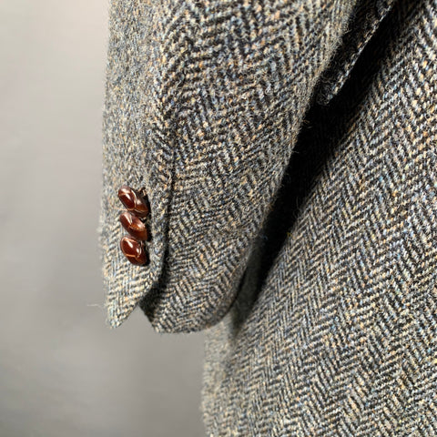 ORVIS Size 52 Grey Black Blue Herringbone Wool Notch Lapel Sport Coat