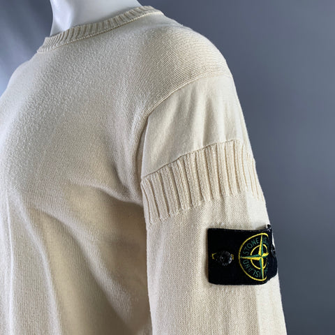 STONE ISLAND Size XL Cream Knitted Cotton Ribbed Pullover