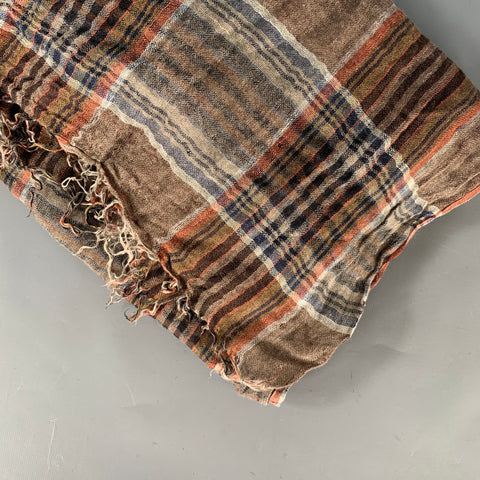 BRUNELLO CUCINELLI Size One Size Brown Orange Plaid Linen Scarves