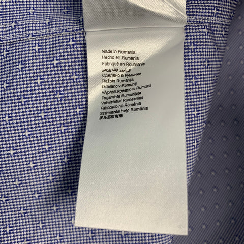 ETON Talla 44 Camisa de manga larga con cuello extendido y corte entallado de algodón con cabeza de clavo azul y blanco