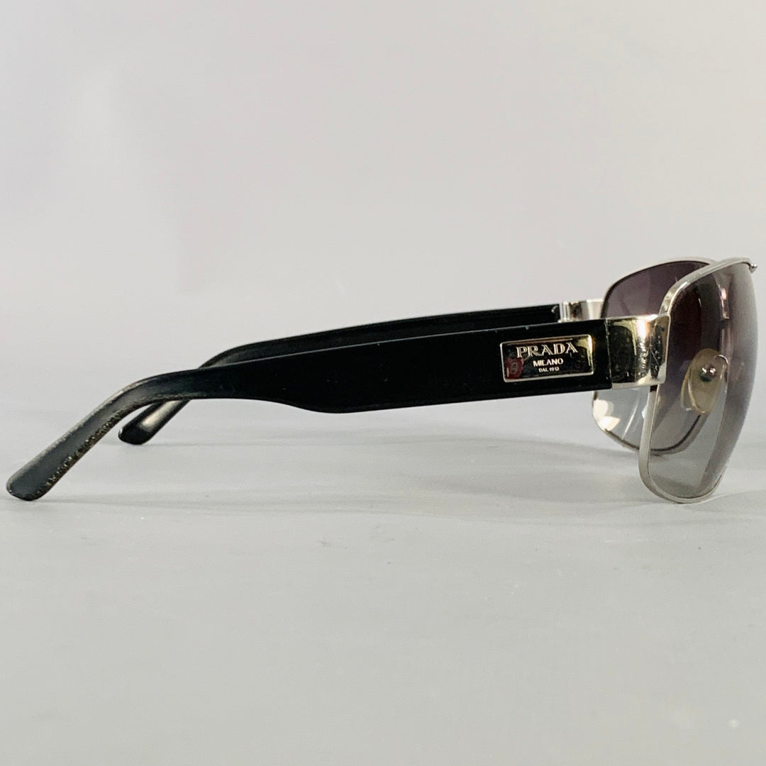 PRADA Silver Black Metal Pilot Sunglasses