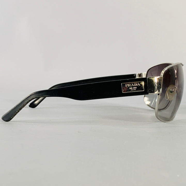 PRADA Silver Black Metal Pilot Sunglasses