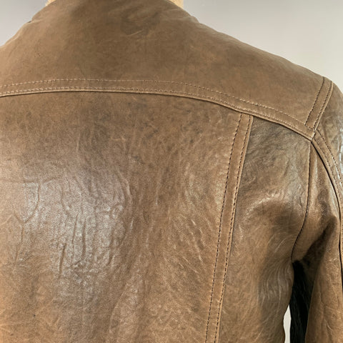 DANIELE ALESSANDRINI Size S Brown Ribbed Leather Bomber Jacket
