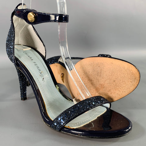 CHIARA FERRAGNI Size 9 Blue Glittery Ankle Strap Sandals