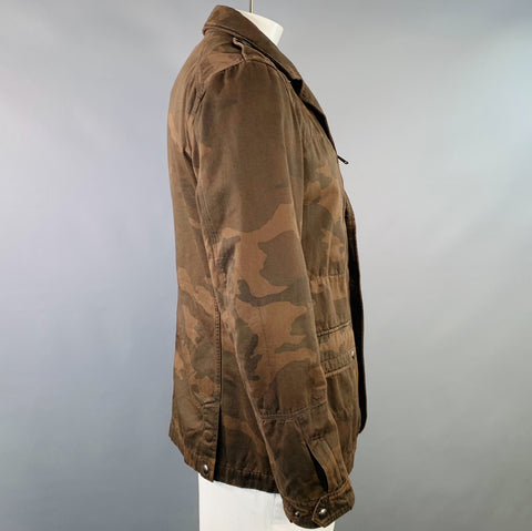 RALPH LAUREN Taille L Veste Utilitaire Épaules Camouflage Coton Marron Noir