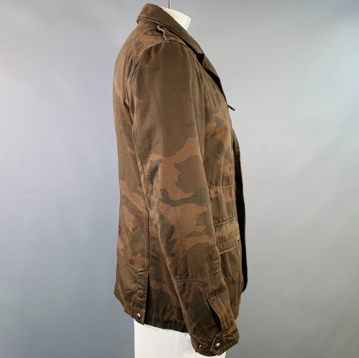 RALPH LAUREN Size L Brown Black Camouflage Cotton Epaulets Utility Jacket