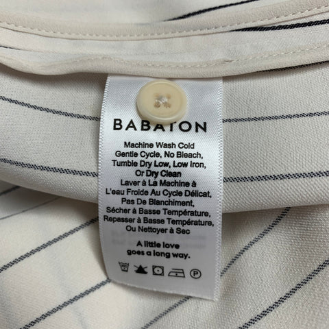 BABATON Size XS White Black Polyester Viscose Pinstripe Open Front Coat