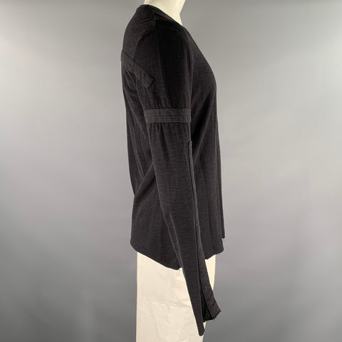 THOM KROM Size L Black Patchwork Cotton Crew-Neck Pullover