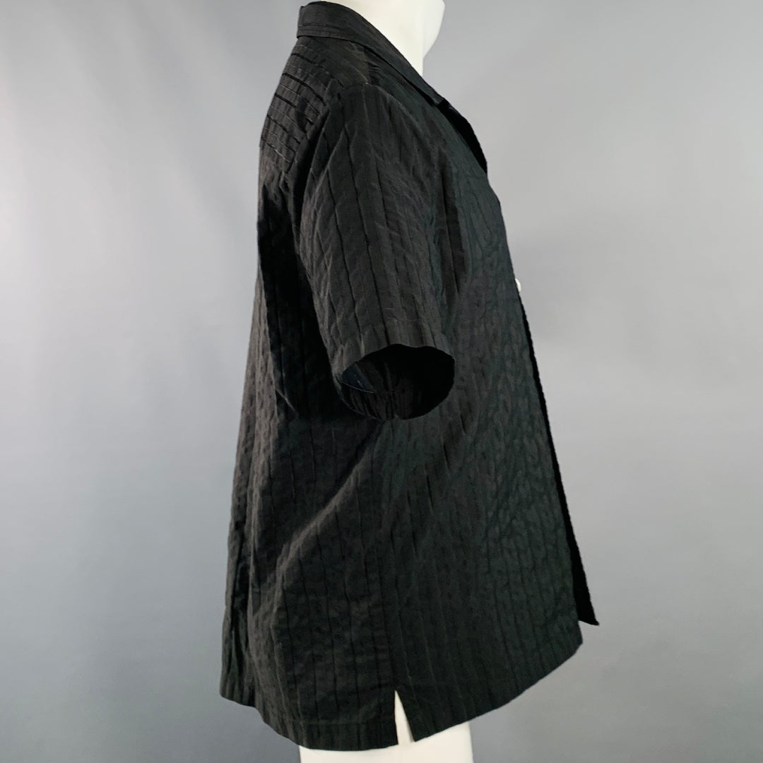 OUR LEGACY Size S Black Pinstripe Polyester Cotton Short Sleeve Shirt