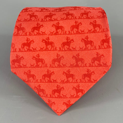 HERMES Red Equestrian Silk Tie