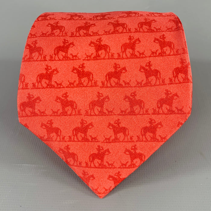 HERMES Red Equestrian Silk Tie