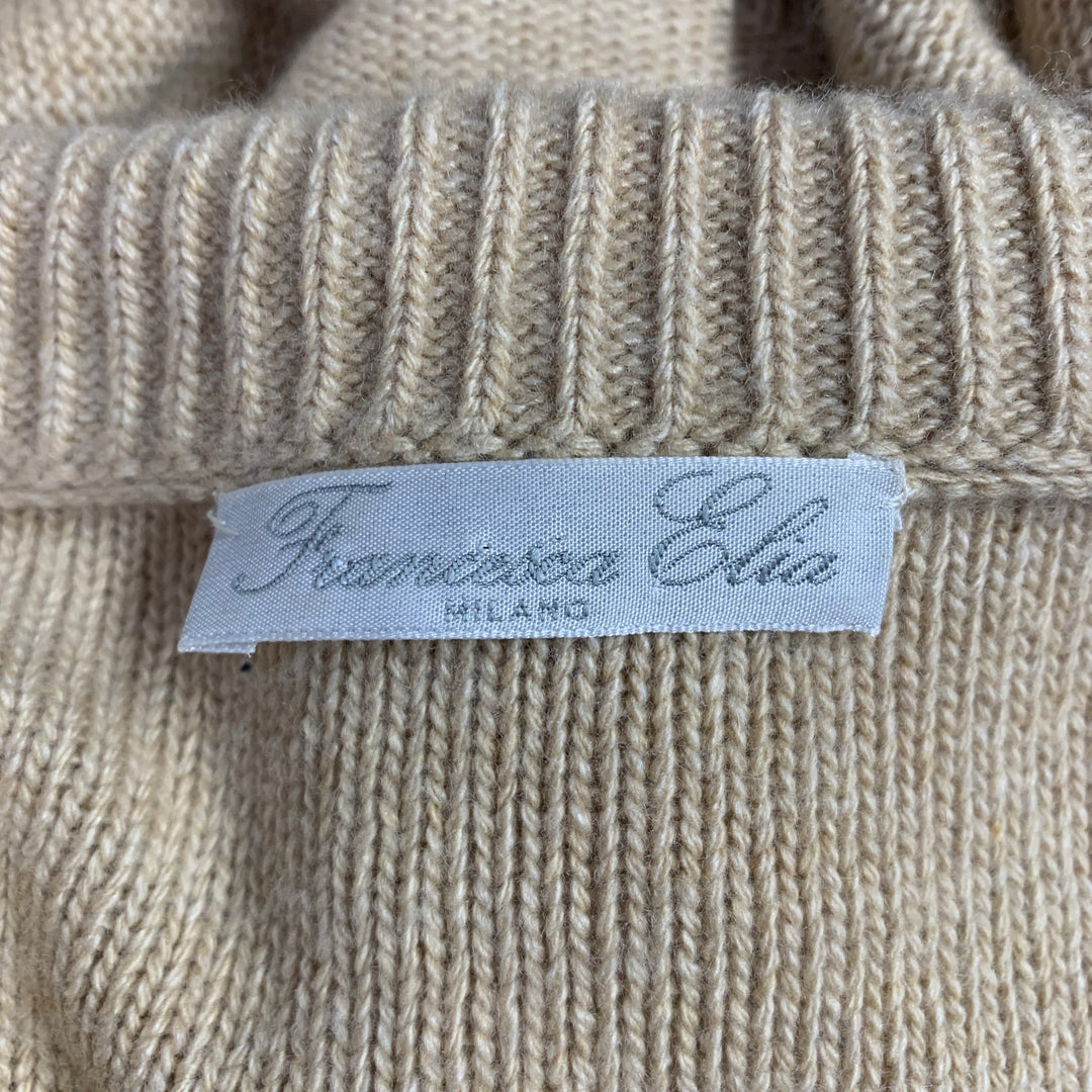 FRANCESCA ELIA Size S Beige Virgin Wool Blend Knit 2 Pockets Cardigan