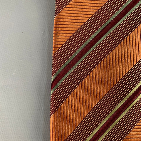 ERMENEGILDO ZEGNA Brown Copper Diagonal Stripe Silk Cotton Tie
