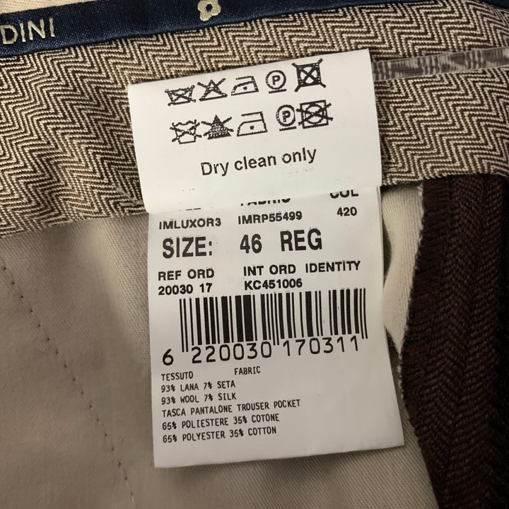 LARDINI Size 31 Brown Herringbone Wool Silk Pants