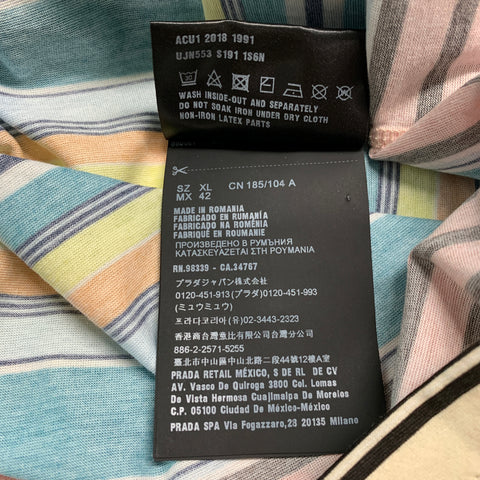 PRADA Size XL Black Multi-Color Stripe Cotton Crew Neck T-shirt