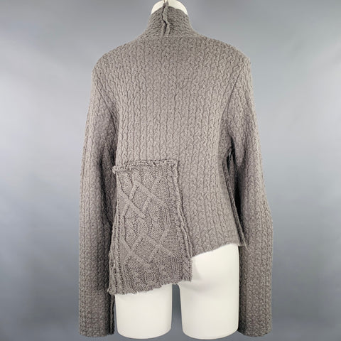 RUNDHOLZ Size M Grey Wool Cable Knit Distressed Asymmetrical Sweater