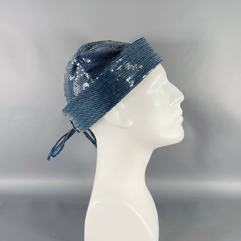 CHARLES JEFFREY LOVERBOY Size M Powder Blue Sequined Denim Sailor Hat