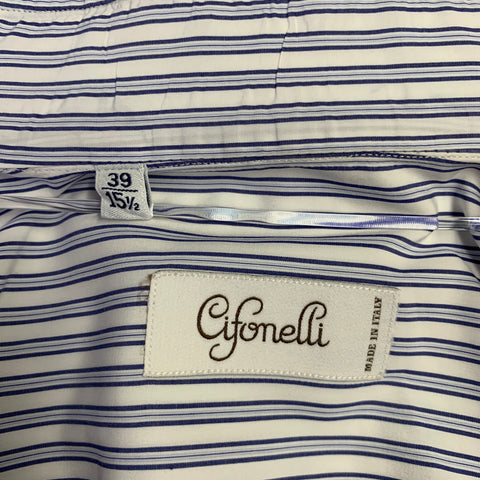 CIFONELLI Size M Navy White Stripe Cotton Spread Collar Long Sleeve Shirt