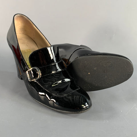 SALVATORE FERRAGAMO Size 9 Black Patent Leather Chunky heel Pumps