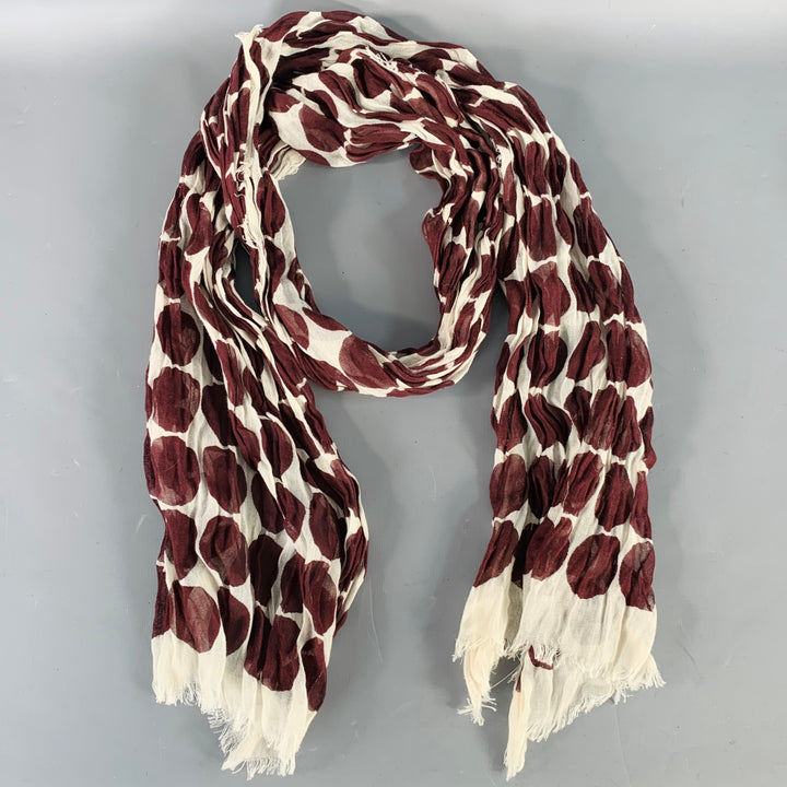 BURBERRY White Burgundy Polka Dot Cotton Fringe Scarf