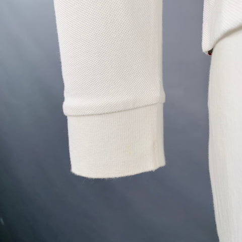 BURBERRY BRIT Size L White Embroidery Cotton Pique Contrast Trim Long Sleeve Polo