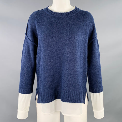 BROCHU WALKER Size S Blue Cream Wool Cashmere Oversized Contrast Trim Faux Layer Pullover