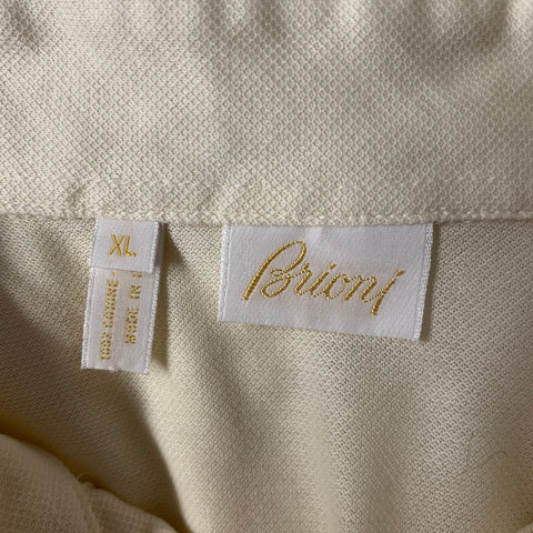 BRIONI Size XL Cream Pique Cotton Polo