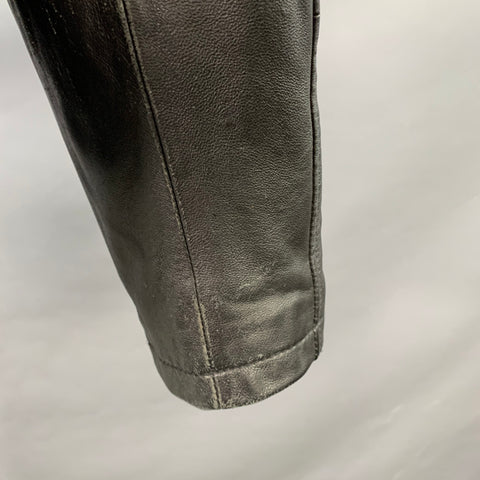 WEST COAST LEATHER Size L Racer Black Lambskin Leather Hooded Zip Up Jacket