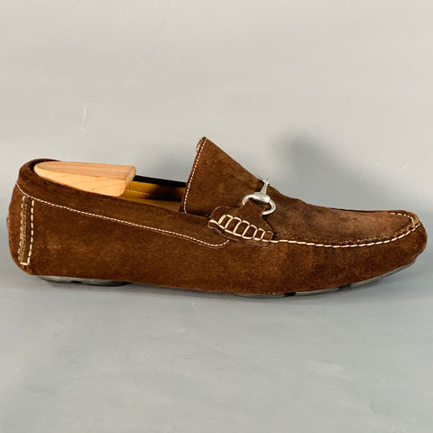 TO BOOT NY Size 10.5 Brown Silver Suede Horsebit Slip On Drivers Loafers
