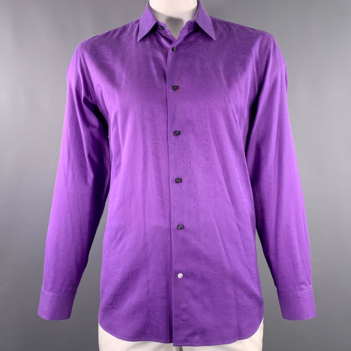 ROBERT GRAHAM Size L Purple Paisley Cotton Jacquard Long Sleeve Shirt