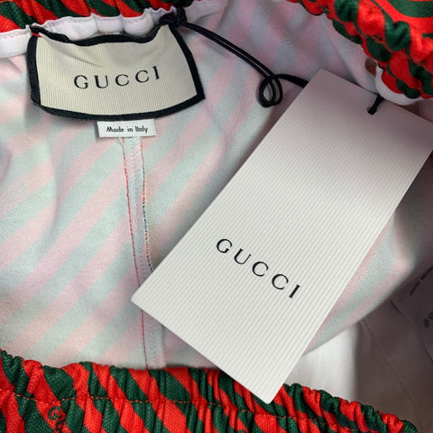 GUCCI Size M Red Green Stripe Polyester Cotton Joggers Casual Pants