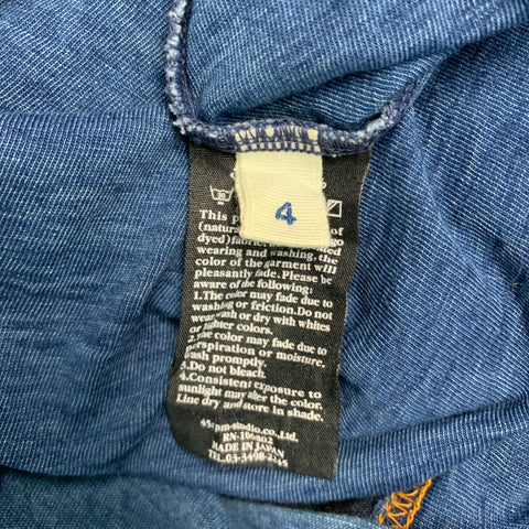 45rpm Size L Natural Dyed Blue Indigo Color Block Cotton Long Sleeve Pullover