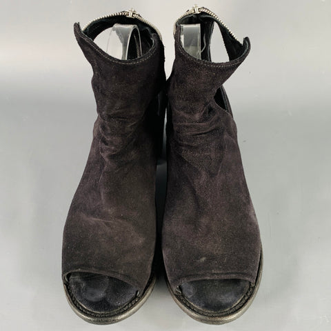 OFFICINE CREATIVE Size 7 Black Suede Cut Out Peep Toe Back Zipper Boots