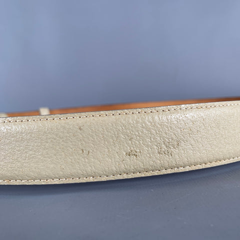 GUCCI Size 36 Beige Silver Leather Belt